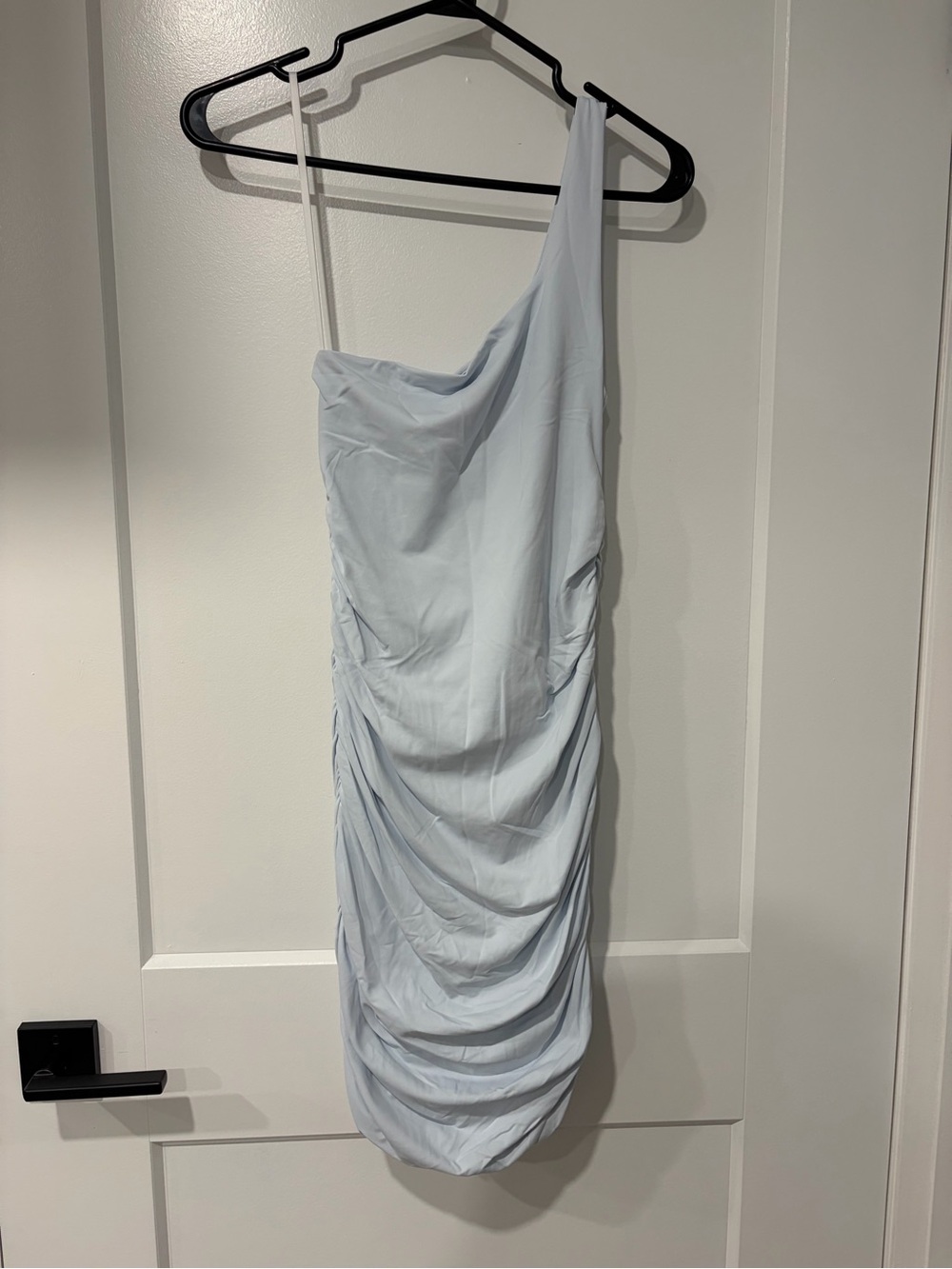 Babaton Sculpt Knit One-Shoulder Dress Blue Size Small